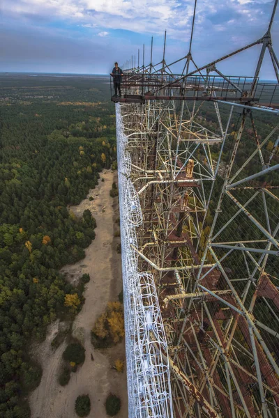 Large antenna field. Soviet radar system "Duga" at Chernobyl nuclear power plant. ABM missile defense. Antenna field, over-the-horizon radar. Military object of USSR ABM. Soviet Chernobyl -2 — Stock Photo, Image