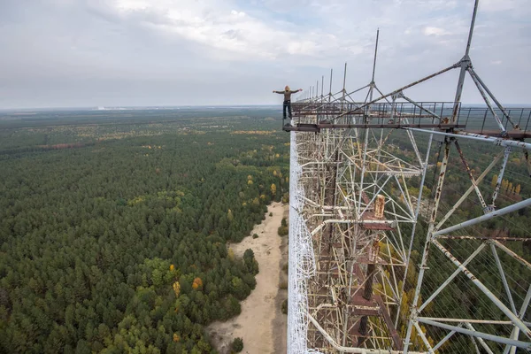 Large antenna field. Soviet radar system "Duga" at Chernobyl nuclear power plant. ABM missile defense. Antenna field, over-the-horizon radar. Military object of USSR ABM. Soviet Chernobyl -2 — Stock Photo, Image