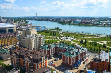 Kazan, Rusya - 10 Haziran 2016: Kazan city scape, Tataristan Cumhuriyeti, Rusya Federasyonu. Kazan şehir çatıdan alınan atış.