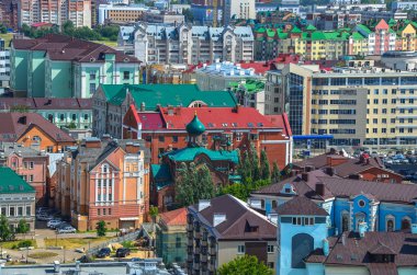 Kazan, Rusya - 10 Haziran 2016: Kazan city scape, Tataristan Cumhuriyeti, Rusya Federasyonu. Kazan şehir çatıdan alınan atış.