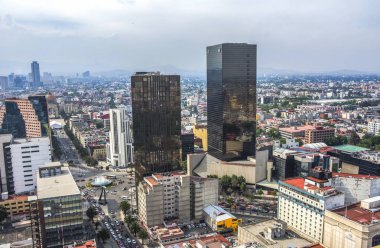 Modern ve antik mimari. Havadan görünümü manzara Mexico city Reforma sokak