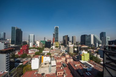 Bir mahalle havadan görünümü bir güneşli sabah bazı haze ile Colonia Juarez Mexico City, Meksika için çağrıda.
