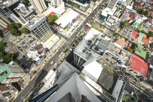 Aerial view of the modern skyline of Panama City , Panama. View from the top of building in Panama city