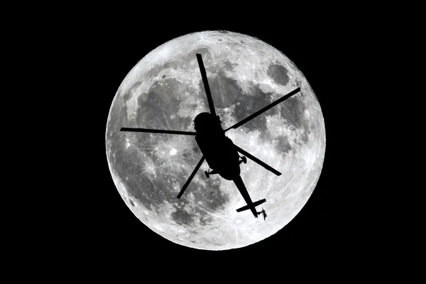 Silueta helicóptero Luna Llena — Foto de Stock