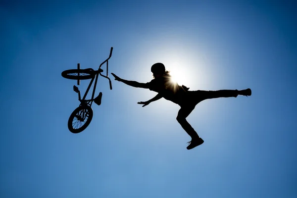 Bike jump silhouette — Stock Photo, Image