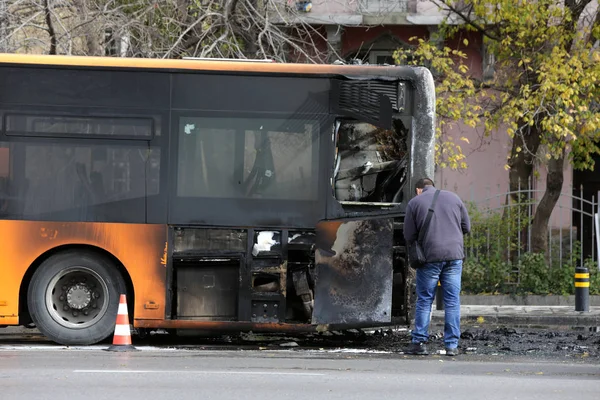 Burnt public traffic bus — Stock Photo, Image