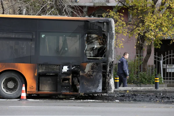 Burnt public traffic bus — Stock Photo, Image