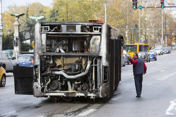 Burnt public traffic bus — Stock Photo, Image