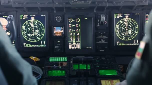 Military carrier airplane cockpit and pilots — Stock Video
