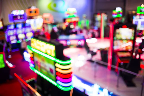 Casino room Jackpot slot machines defocused — Stock Photo, Image
