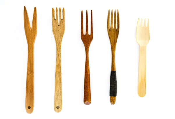 Wooden forks on white background — Stock Photo, Image