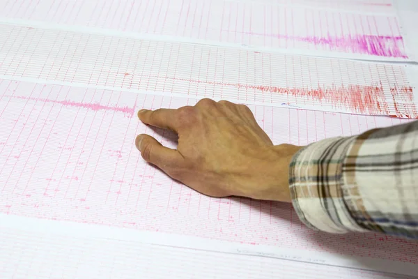 Seismological activity lines human hand — Stock Photo, Image