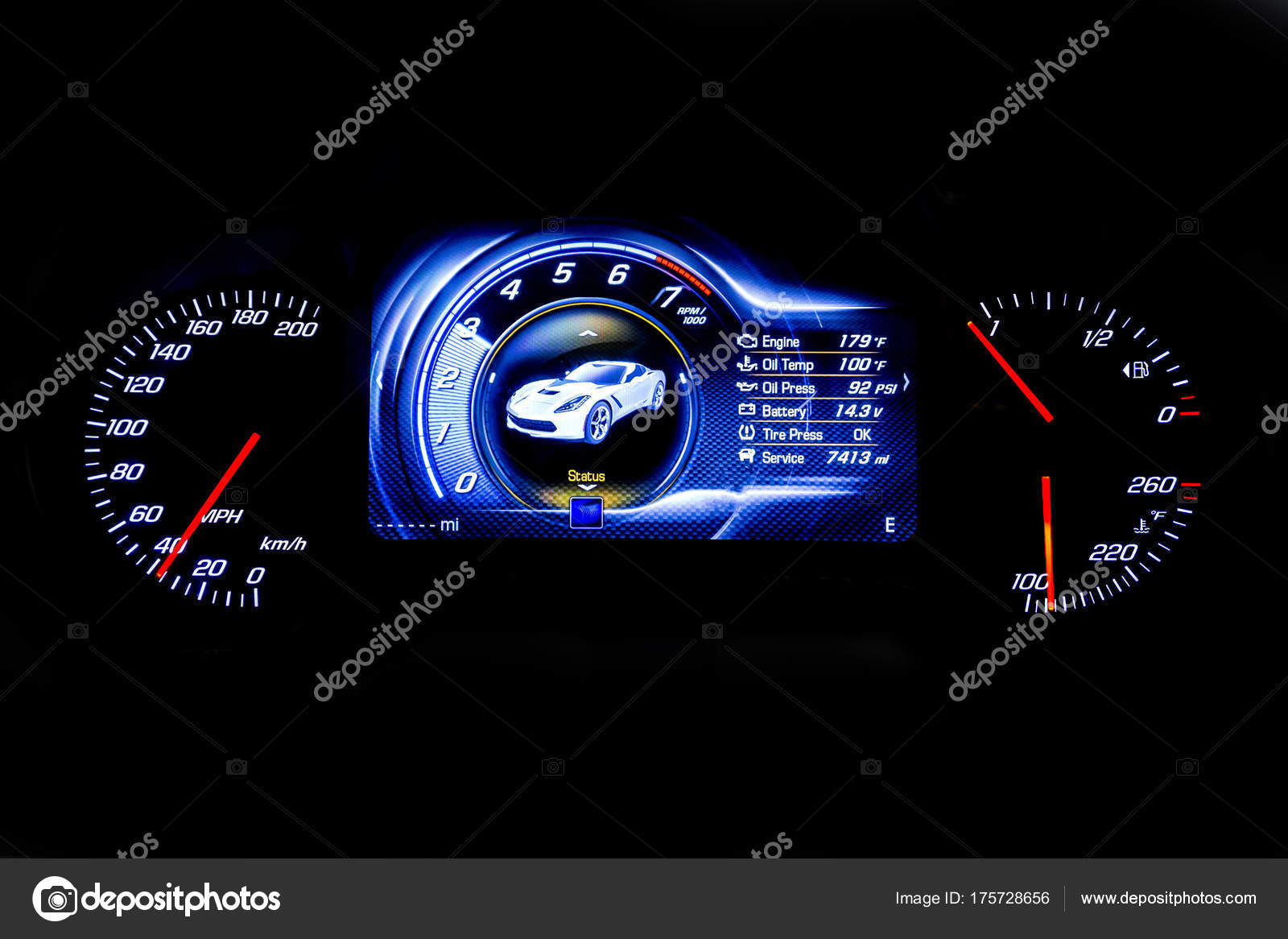 Modern Light Car Mileage On Black Background Mph Stock