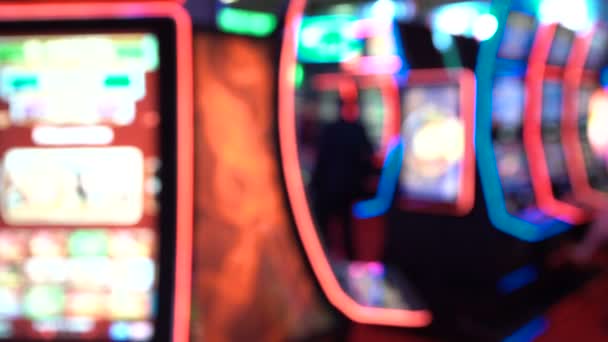 Out Focus Blurry Image Casino Equipment Blurred Slot Machines Casino — Stock Video