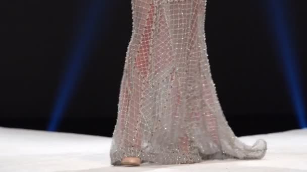 Female Models Walk Runway Beautiful Grey Designer Dresses Fashion Show — 비디오