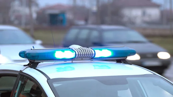 Police Warning Lights Seen Police Vehicle Road — Stock Photo, Image