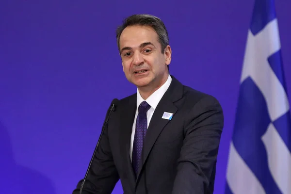 Alexandroupolis Hellas Februar 2020 Statsminister Kyriakos Mitsotakis Taler Til Media – stockfoto