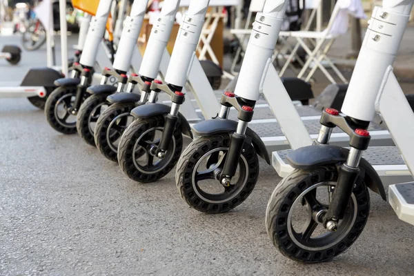 Electric Scooters Seen Arranged City Street — Stock Photo, Image