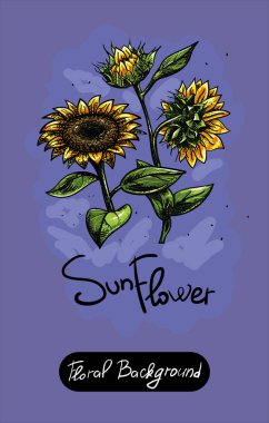 Boyalı çiçeklerin vektör seti. Çiçek arkaplan. Güneş çiçeği rengi