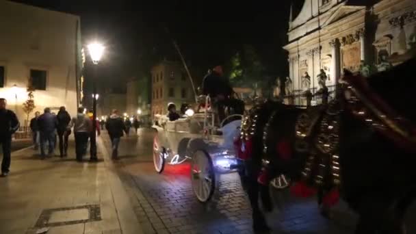 Strada notturna di Cracovia, Polonia — Video Stock