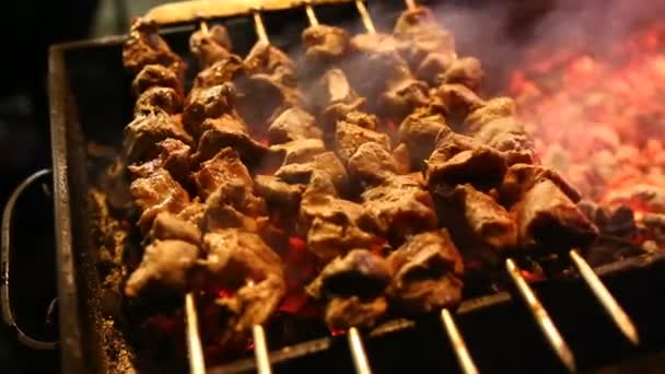 烤肉用木炭烤 — 图库视频影像