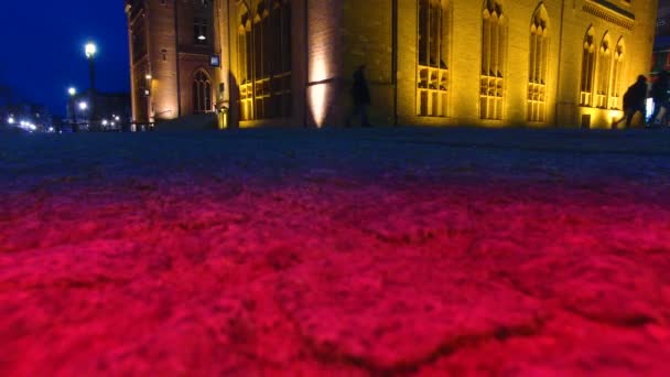 Stadhuis van Wesel, nacht uitzicht van bovenaf — Stockvideo