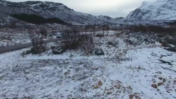Зимний пейзаж Норвегии в Лофотене — стоковое видео