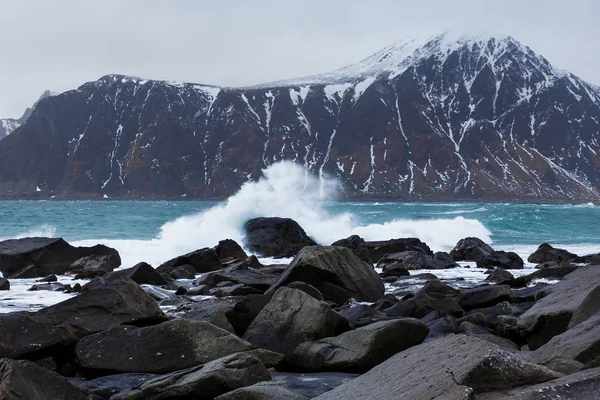 Scagsanden pláž v Lofoten islands — Stock fotografie