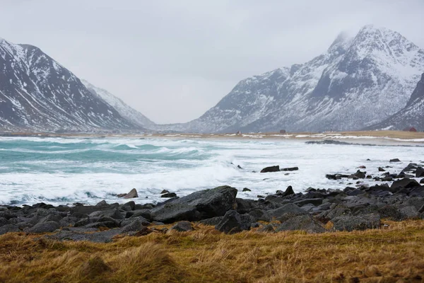 Scagsanden pláž v Lofoten islands — Stock fotografie