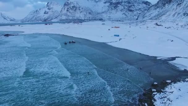 Surfen am Strand von Lofotens — Stockvideo