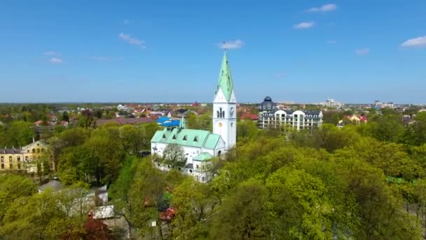 Het central park in Kaliningrad, luchtfoto — Stockvideo
