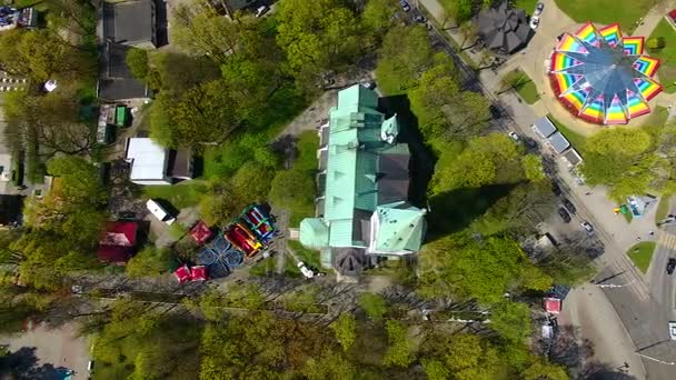 Центральный парк в Калининграде, вид с воздуха — стоковое видео