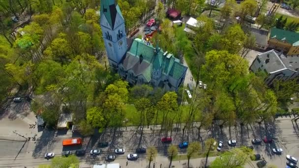 The central park in Kaliningrad, aerial view — Stock Video