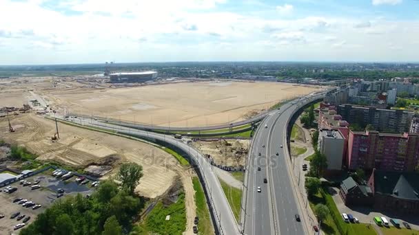 La construction du stade de football, vue de dessus 