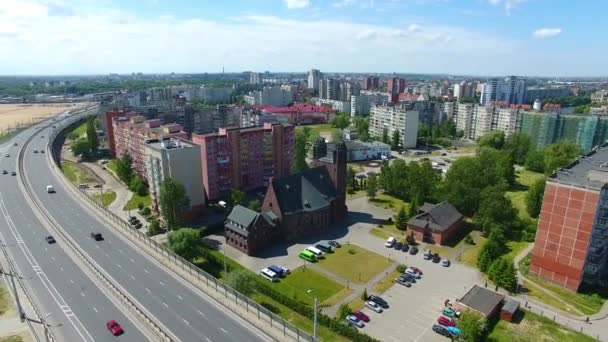 Kreuzkirche in Kaliningrad, top view — ストック動画