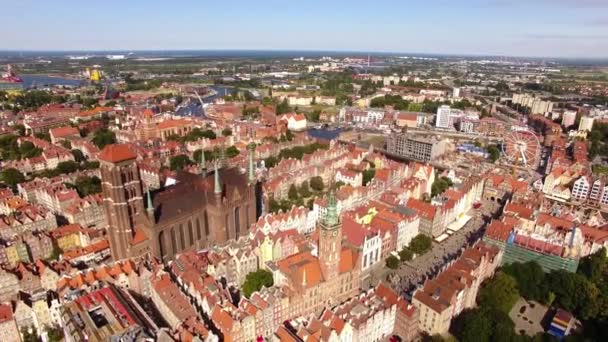 Old town of Gdansk, top view — Stok Video