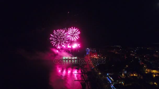 Fireworks at night, top view — Stock Video