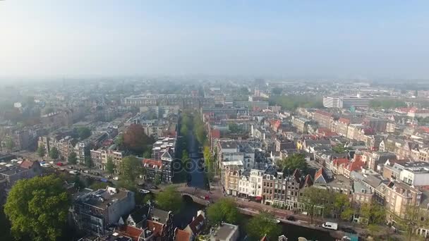 Foggy Amsterdam, vista desde arriba — Vídeo de stock
