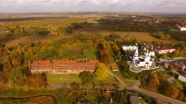 Aerial view of the Temple in Bagrationovsk — Stock Video