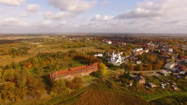Aerial view of the Temple in Bagrationovsk — Stock Video