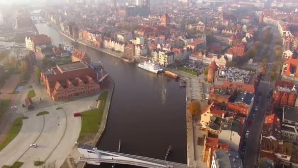 Gdansk eski kasaba yukarıdan görünüm — Stok video