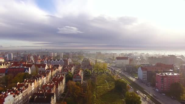 Starého města v Gdańsku, pohled shora — Stock video