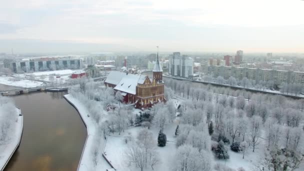 Aerial Cattedrale Nella Città Innevata Kaliningrad Russia — Video Stock