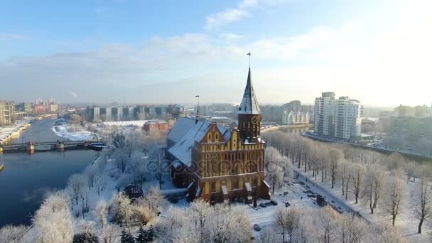 Воздушное Судно Заснеженном Калининграде Россия — стоковое видео