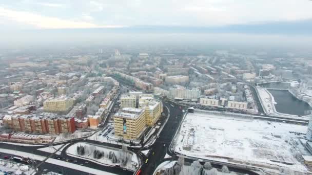 Antenne Besneeuwde Stad Van Kaliningrad Rusland — Stockvideo