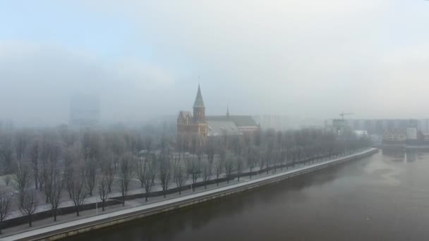 Antena Katedra Ośnieżone Miasta Kaliningrad Rosja — Wideo stockowe