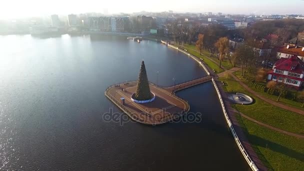 Antenne Kerstboom Upper Lake Kaliningrad Rusland — Stockvideo