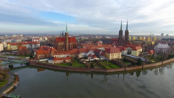 Aérea Isla Catedral Wroclaw Polonia — Vídeos de Stock