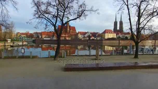 Antenne Kathedraal Eiland Wroclaw Polen — Stockvideo