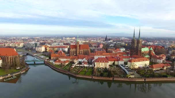 Antenna Katedrális Sziget Wroclaw Lengyelország — Stock videók